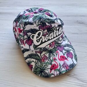 Floral Croatia Cap with Flamingo Design Adjustable Back Summer
